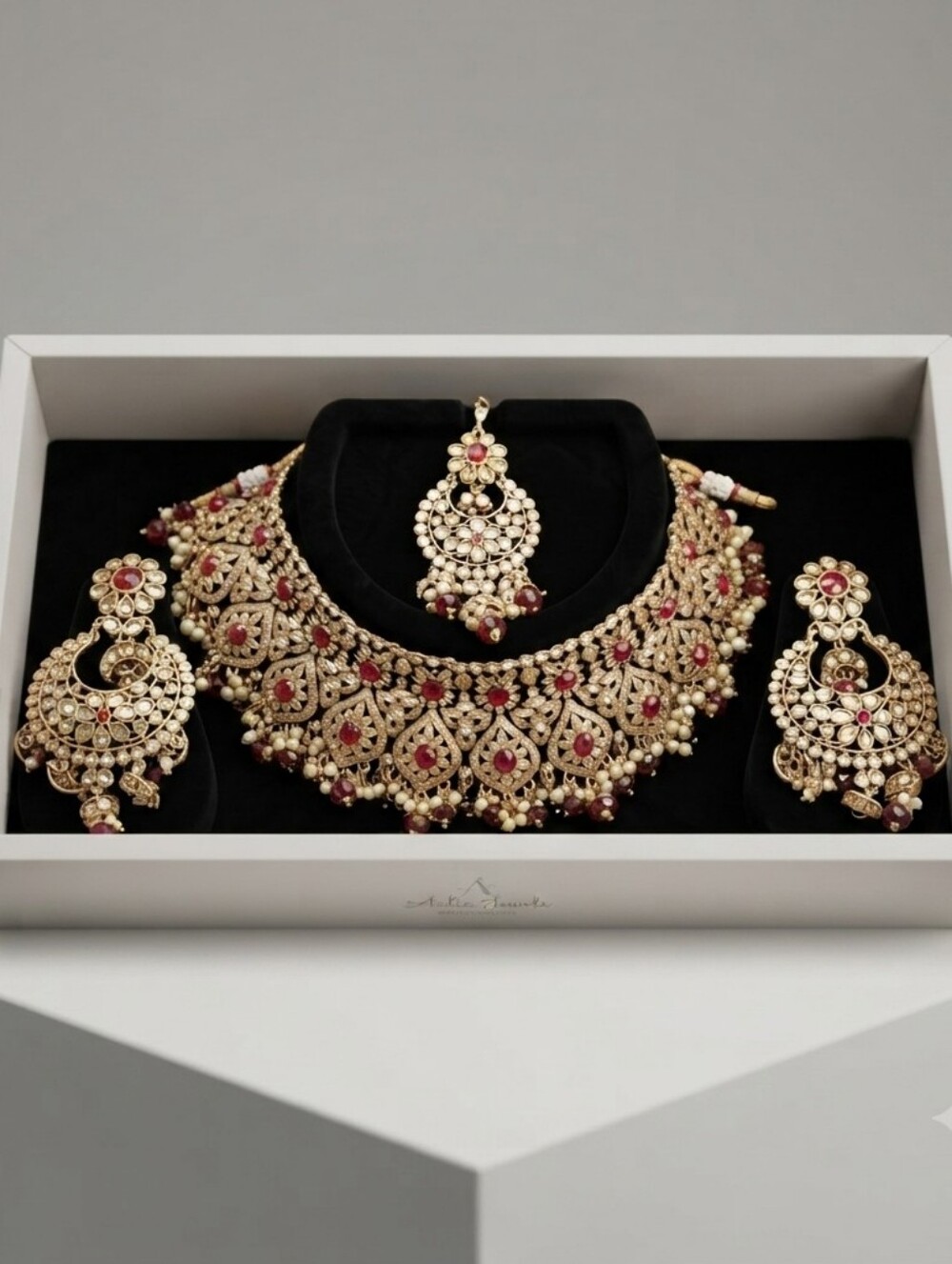 Gold and Ruby Floral Indian Choker Necklace Set - Women Jewelry